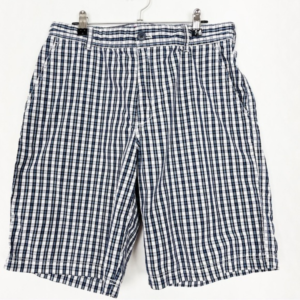 Izod Men’s Cotton White & Blue Plaid‎ Shorts 4 Pockets Size 34